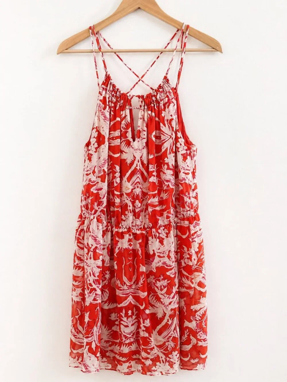 Rory Beca Maia Silk Mini Dress Orange Pink Print Strappy Boho Resort Size M - Picture 2 of 7